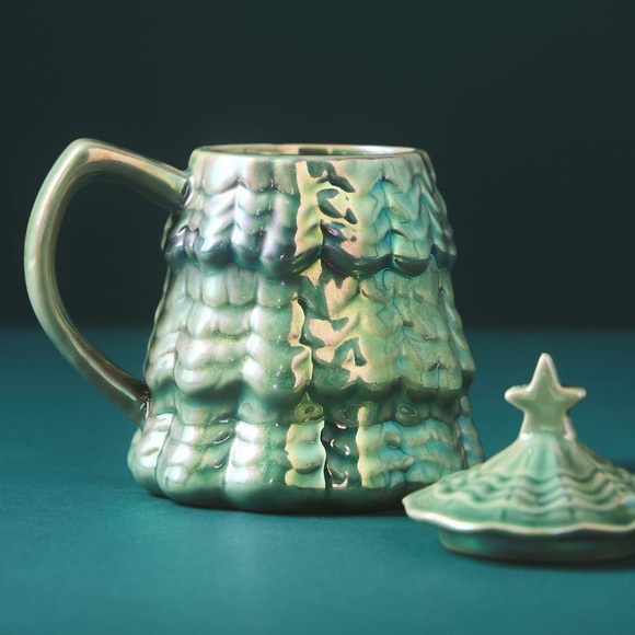 Anthropologie Other - Merry Luster Christmas Tree Mug w lid Green